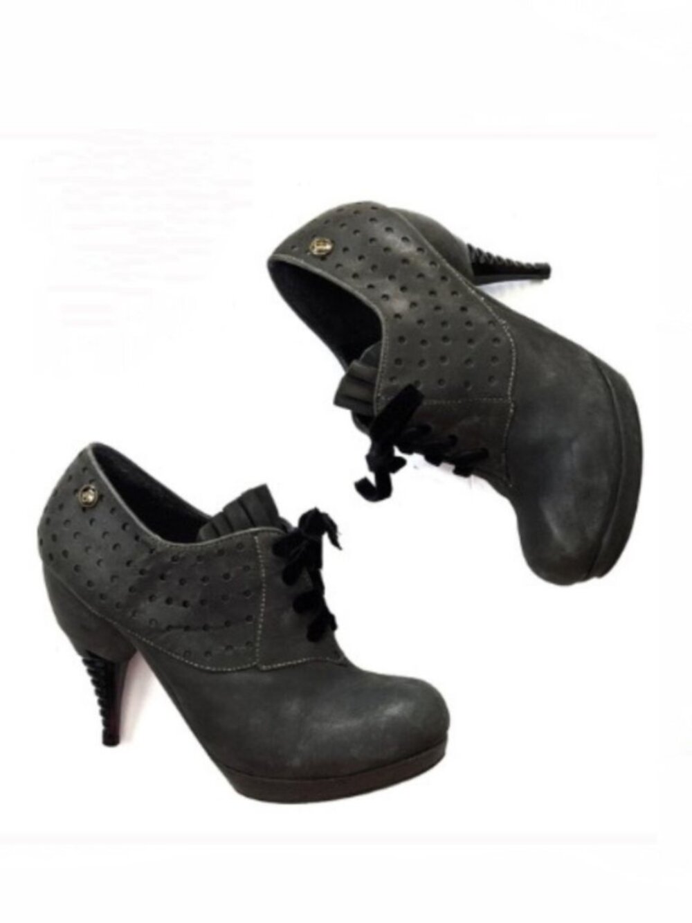 Feud London Lace Up Perforated Leather High Heel Shoes